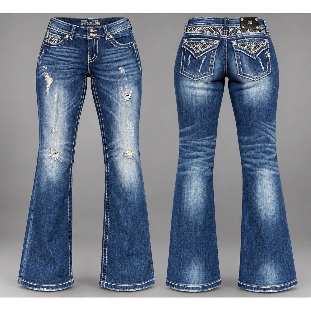 MissMe jeans women's 31x31 boot  medium wash distressed embelished sequin
